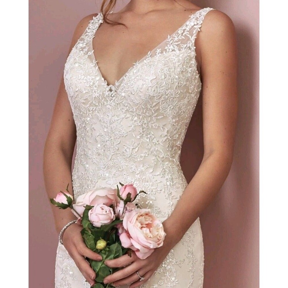 Maggie Sottero Rebecca Ingram Elora Wedding Dress Ivory Sz 2 Lace Fit Flare Gown - Picture 9 of 16